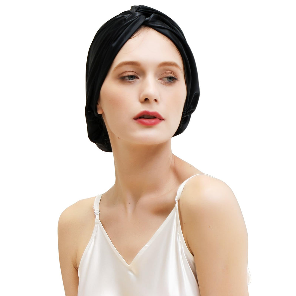 ZIMASILK 22 Momme silk bonnet worn during sleep for breathable comfort.