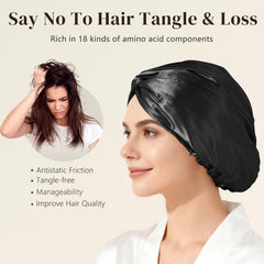 Silk bonnet used for night care to protect hair overnight.