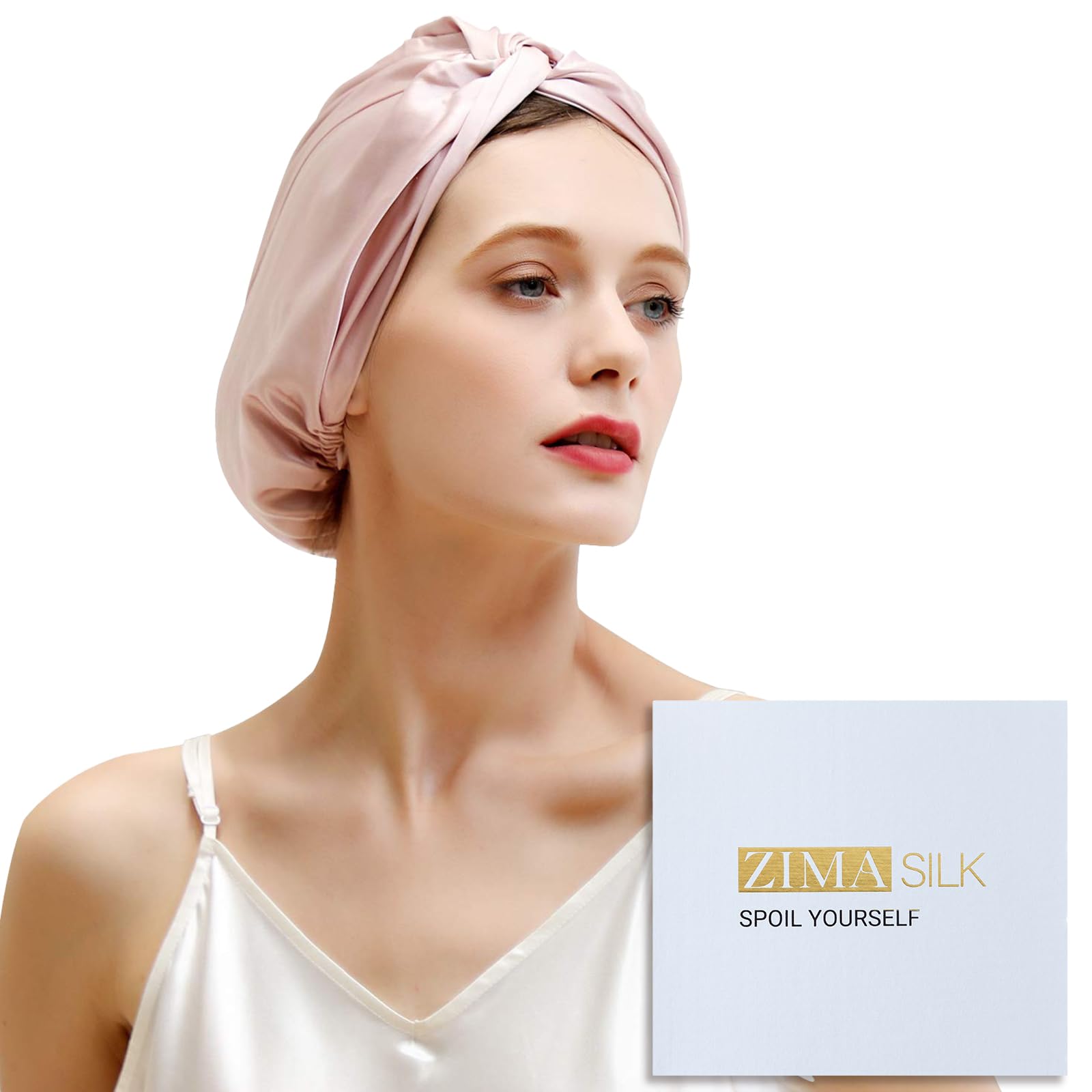 ZIMASILK 22 momme silk bonnet for sleeping protects hair with a smooth, low-friction surface.