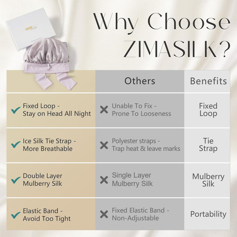 ZIMASILK purple silk bonnet worn as a versatile night wrap.