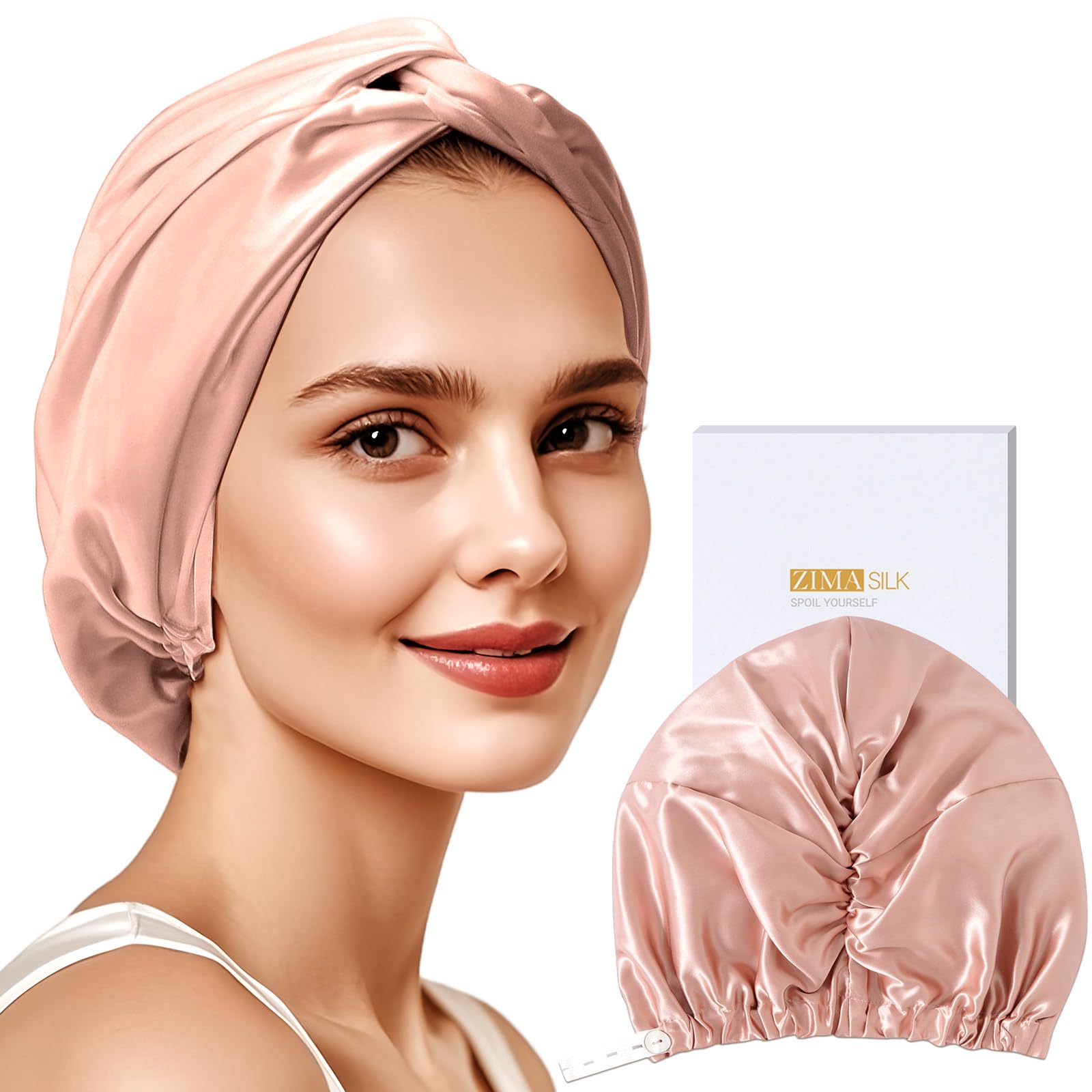 ZIMASILK silk sleep cap close-up texture for smooth, frizz-free mornings.