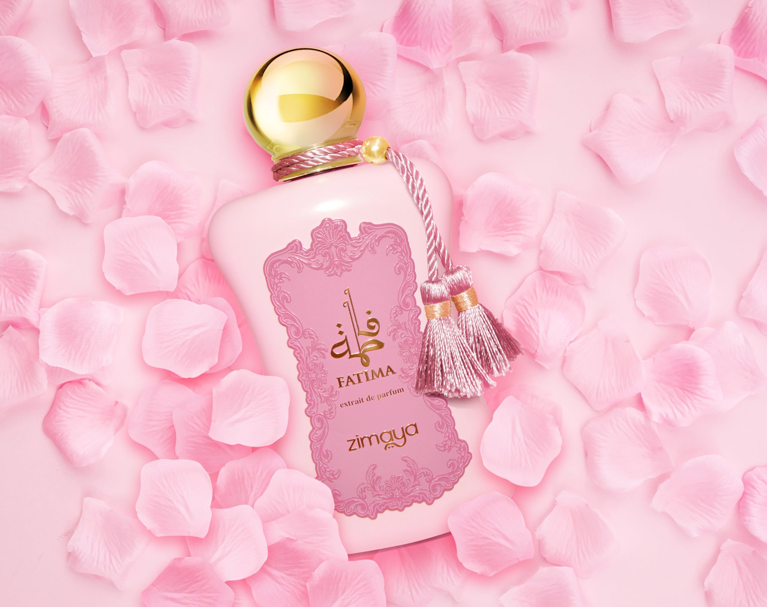 Zimaya Fatima pink EDP on vanity, suggesting daytime versatility