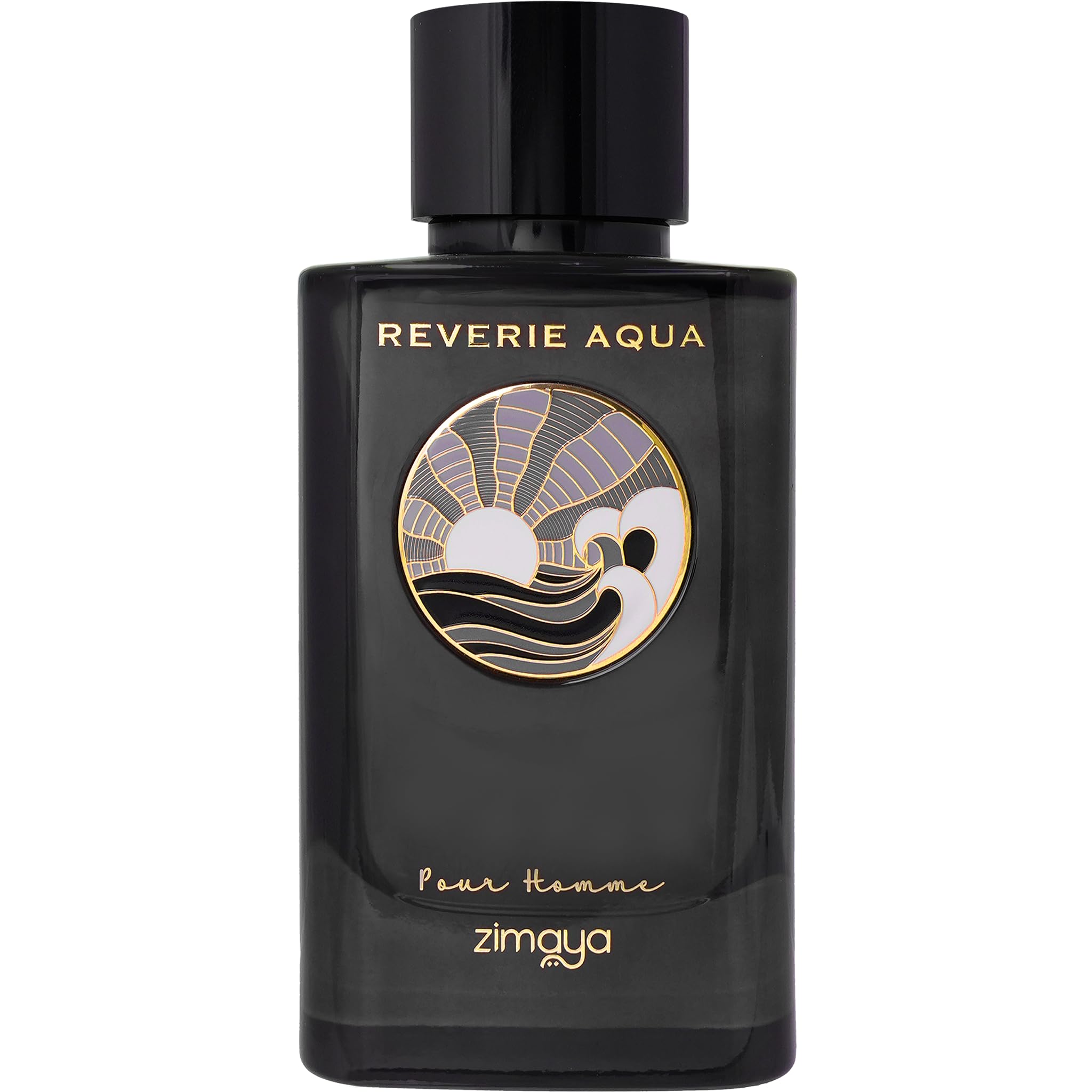 Zimaya Reverie Aqua Pour Homme bottle front, suggesting fresh sophistication for daily wear