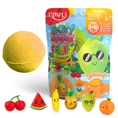 Zimpli Kids large fruity surprise bath bomb reveals a collectable toy during bath time.