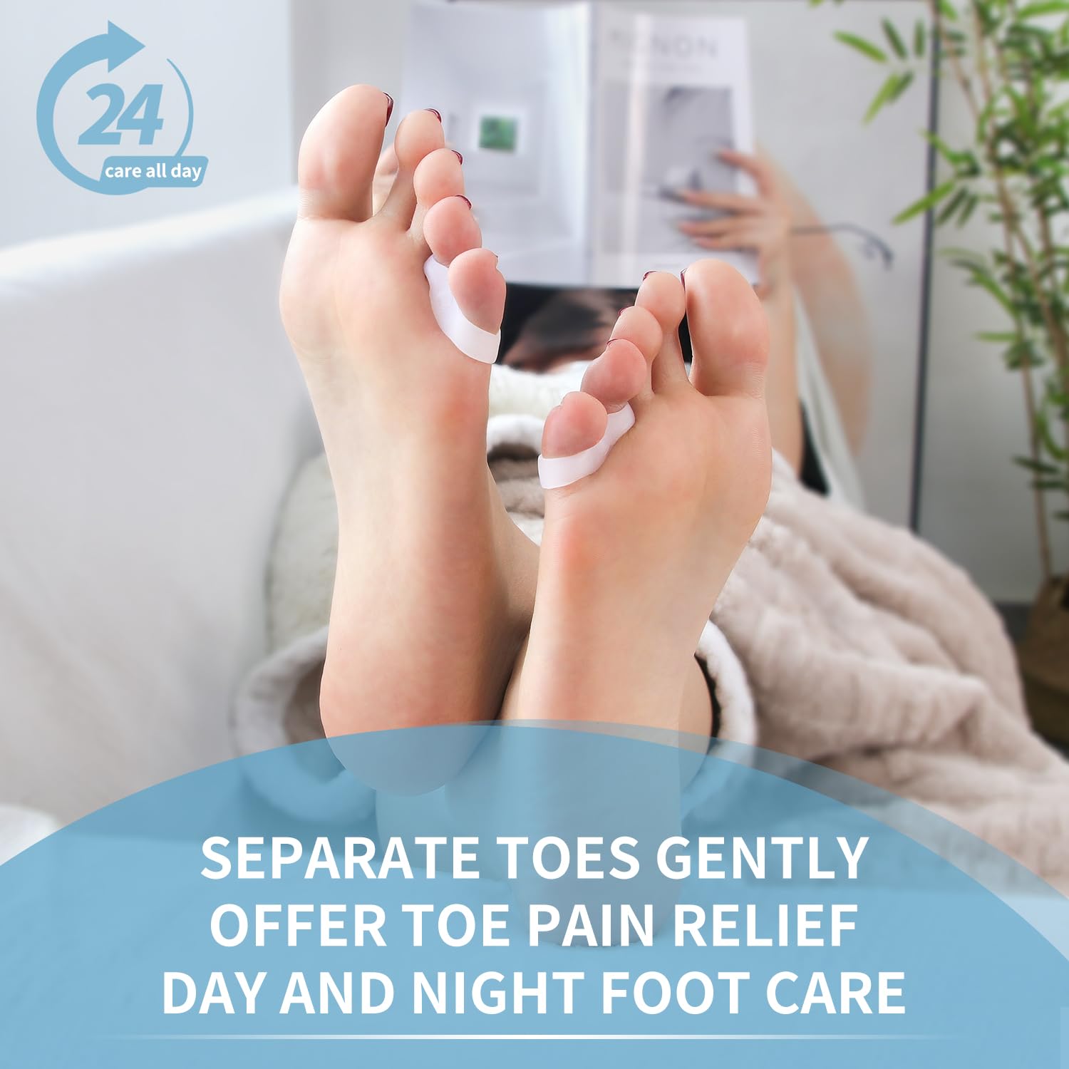 Zinyakon toe diffuser helps separate curled toes and reduce pressure.