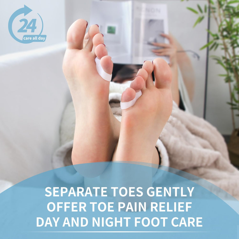 Zinyakon toe diffuser helps separate curled toes and reduce pressure.