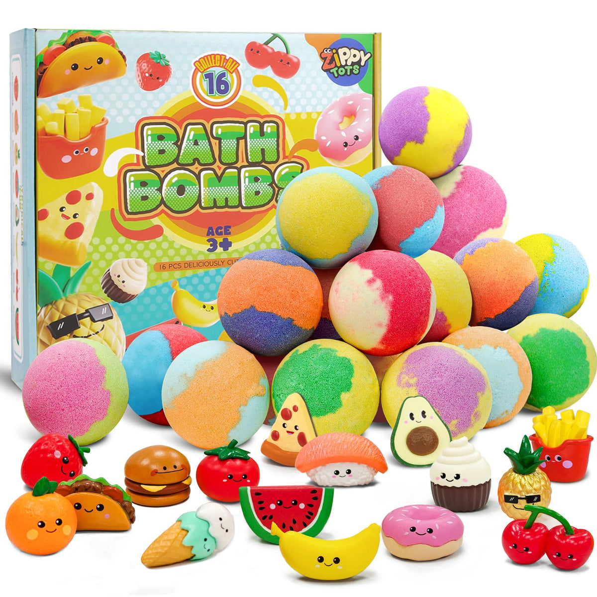 Zippytots bath bomb with hidden toy and uplifting scent for kids' bath time.