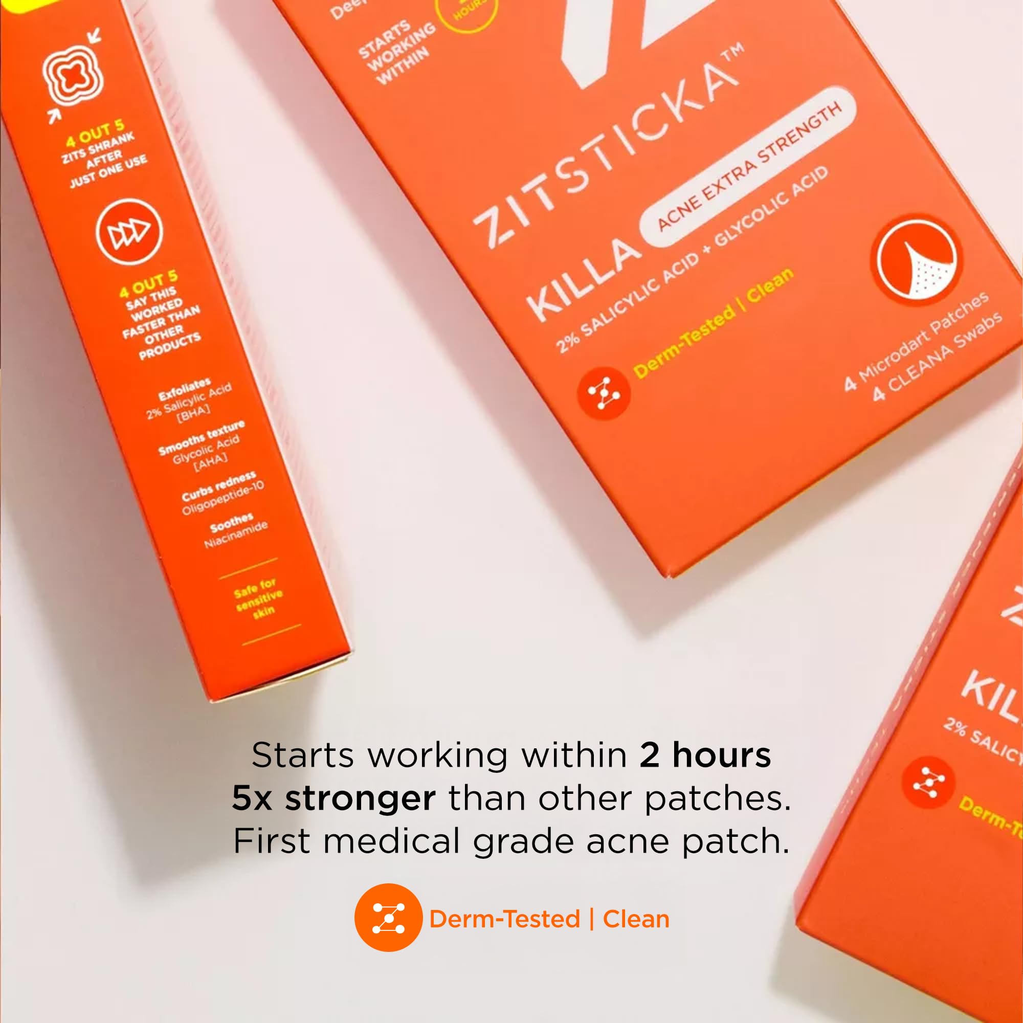 Parche ZitSticka aplicado directamente sobre un grano para tratamiento localizado.