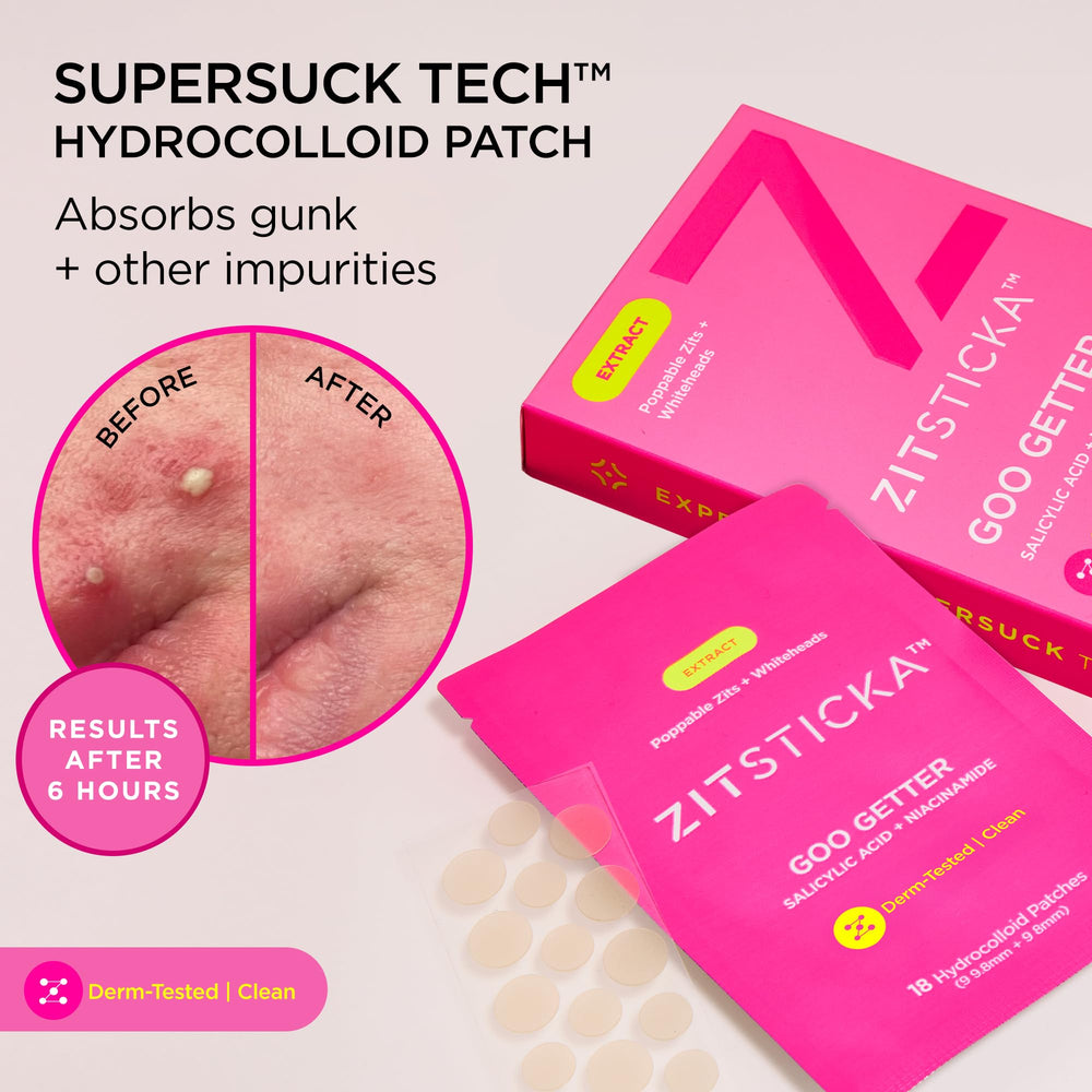 Parche resistente al agua ZitSticka Goo Getter en piel