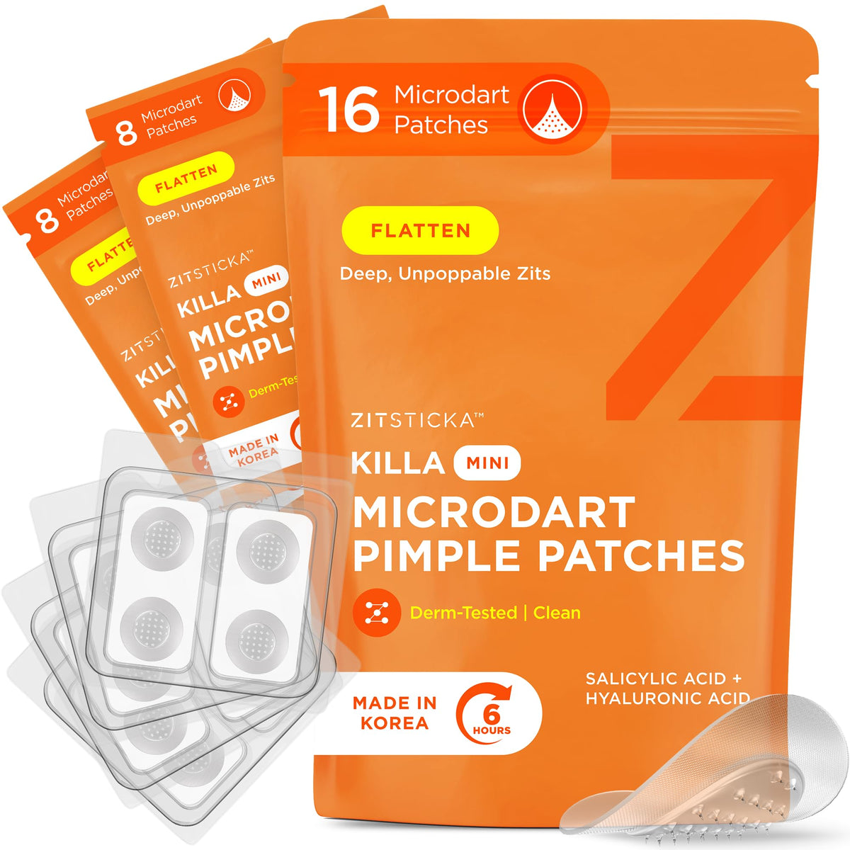 ZitSticka Killa Mini patch on skin for fast, deep-action zit care.