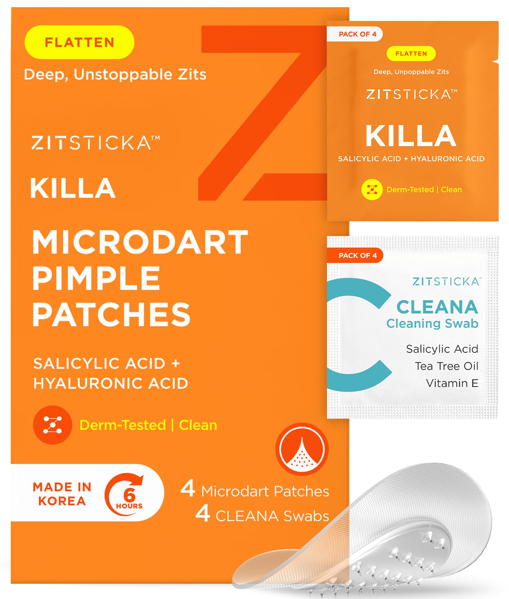 Parche ZitSticka KILLA aplicado en la piel, acción discreta para brotes emergentes.