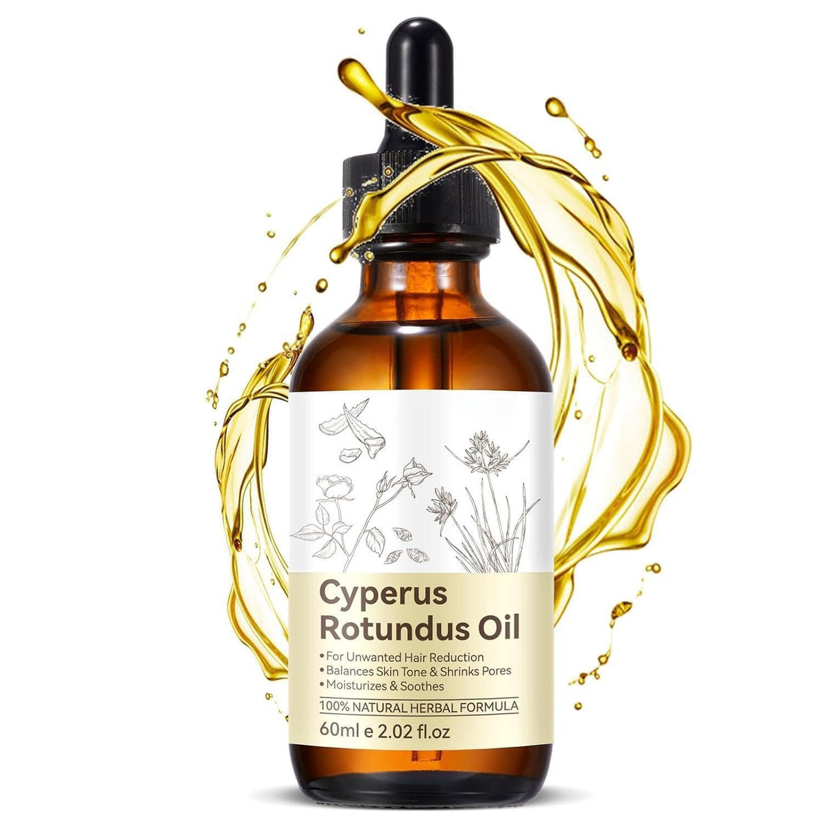 ZIXAOK Cyperus Rotundus oil bottle close-up, pure formula for gentle skin care