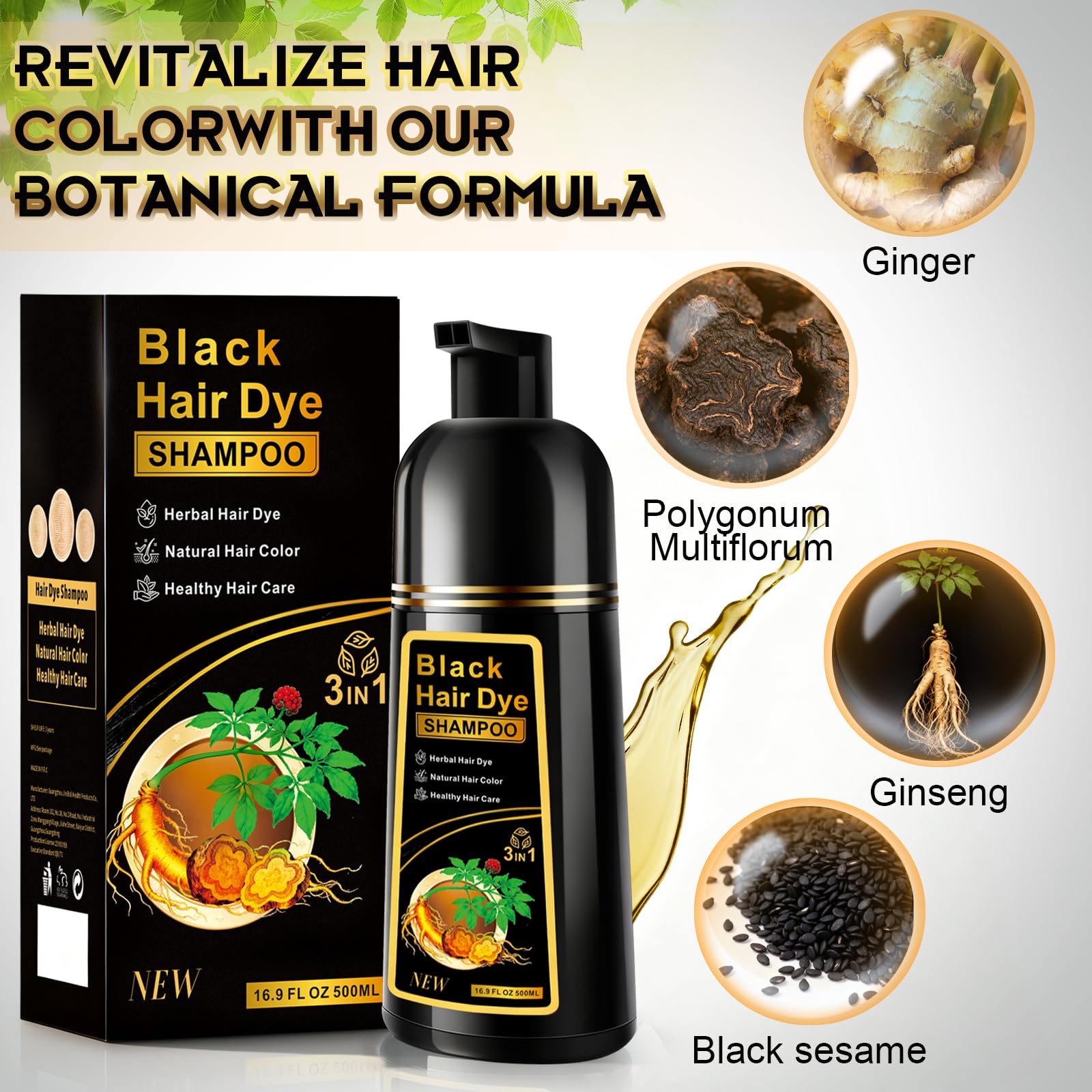 ZIXSIRP Black Hair Dye Shampoo with botanical extracts for nourishment