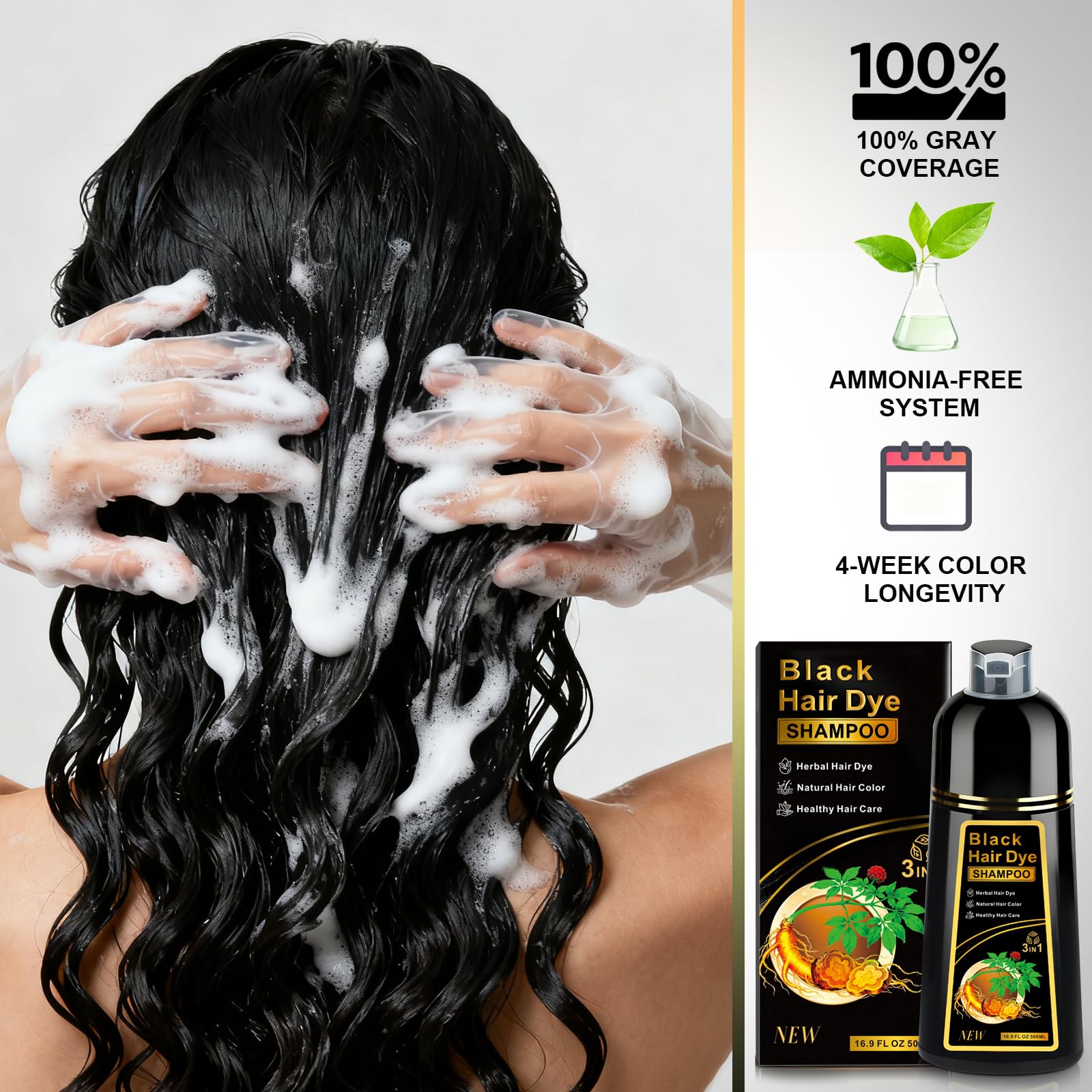 ZIXSIRP Black Hair Dye Shampoo offers an easy 15-minute process