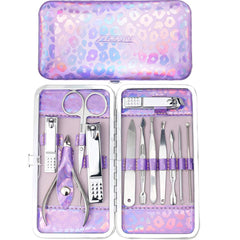 ZIZZON nail clippers kit in holographic purple case for travel