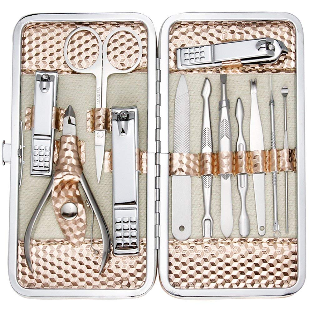 ZIZZON professional nail care kit in a rose-gold case for easy travel grooming.
