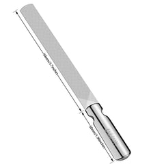 ZIZZON stainless steel nail file features a non-slip grip for comfortable handling.
