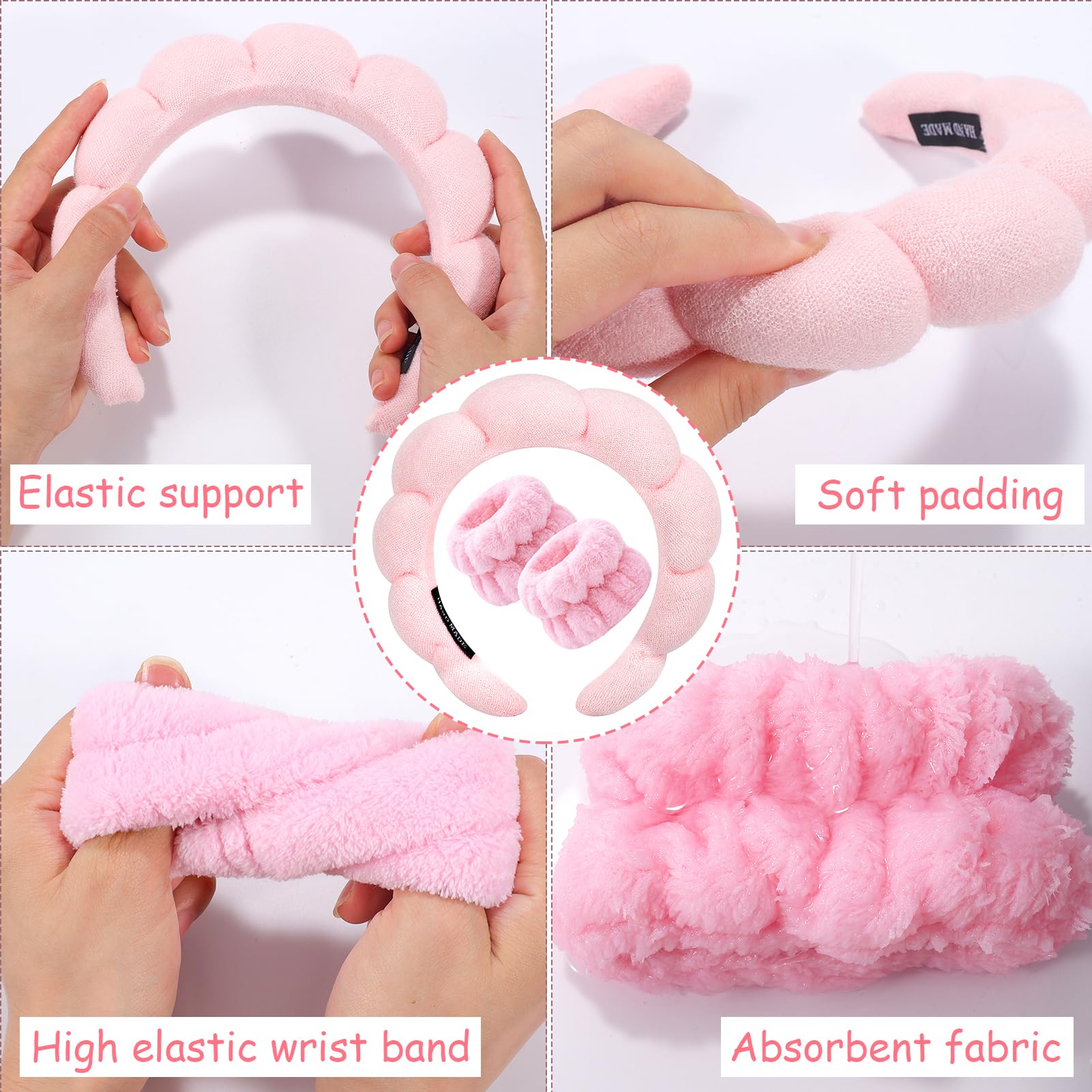 Banda absorbente de terry Zkptops rosa, ideal para secar la piel sin irritaciones.