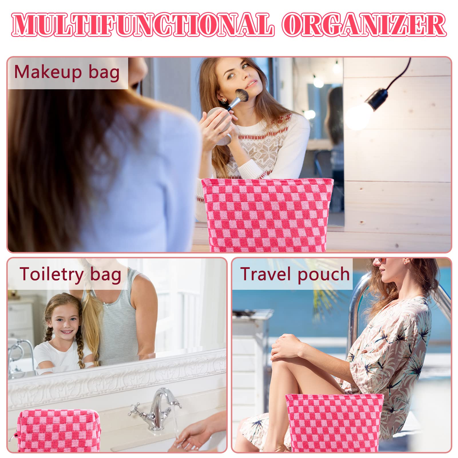 ZLFSRQ checkered travel pouch doubles as a stylish purse or toiletries bag.
