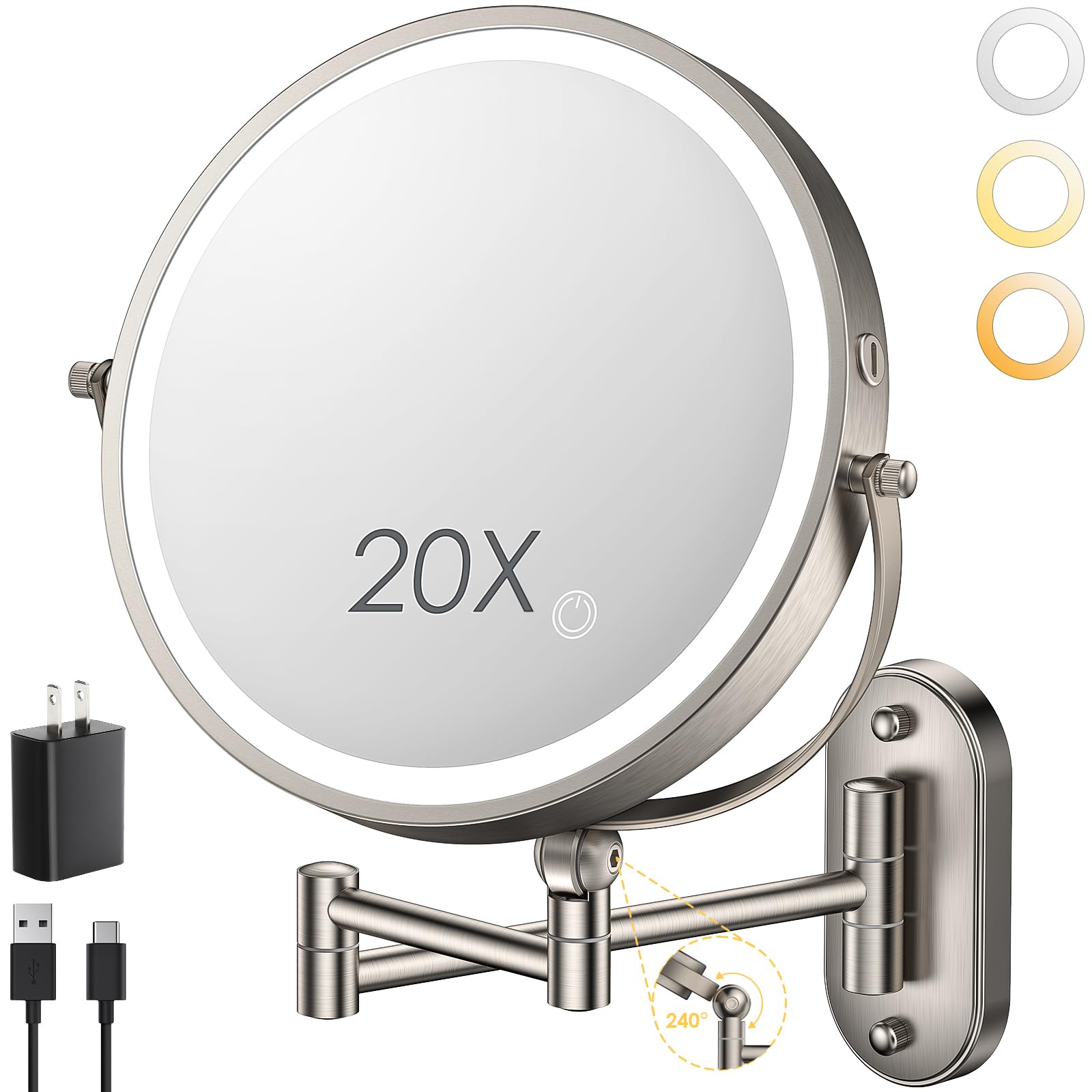 ZLOKLA 9-inch wall-mounted makeup mirror with LEDs for precise daily grooming.