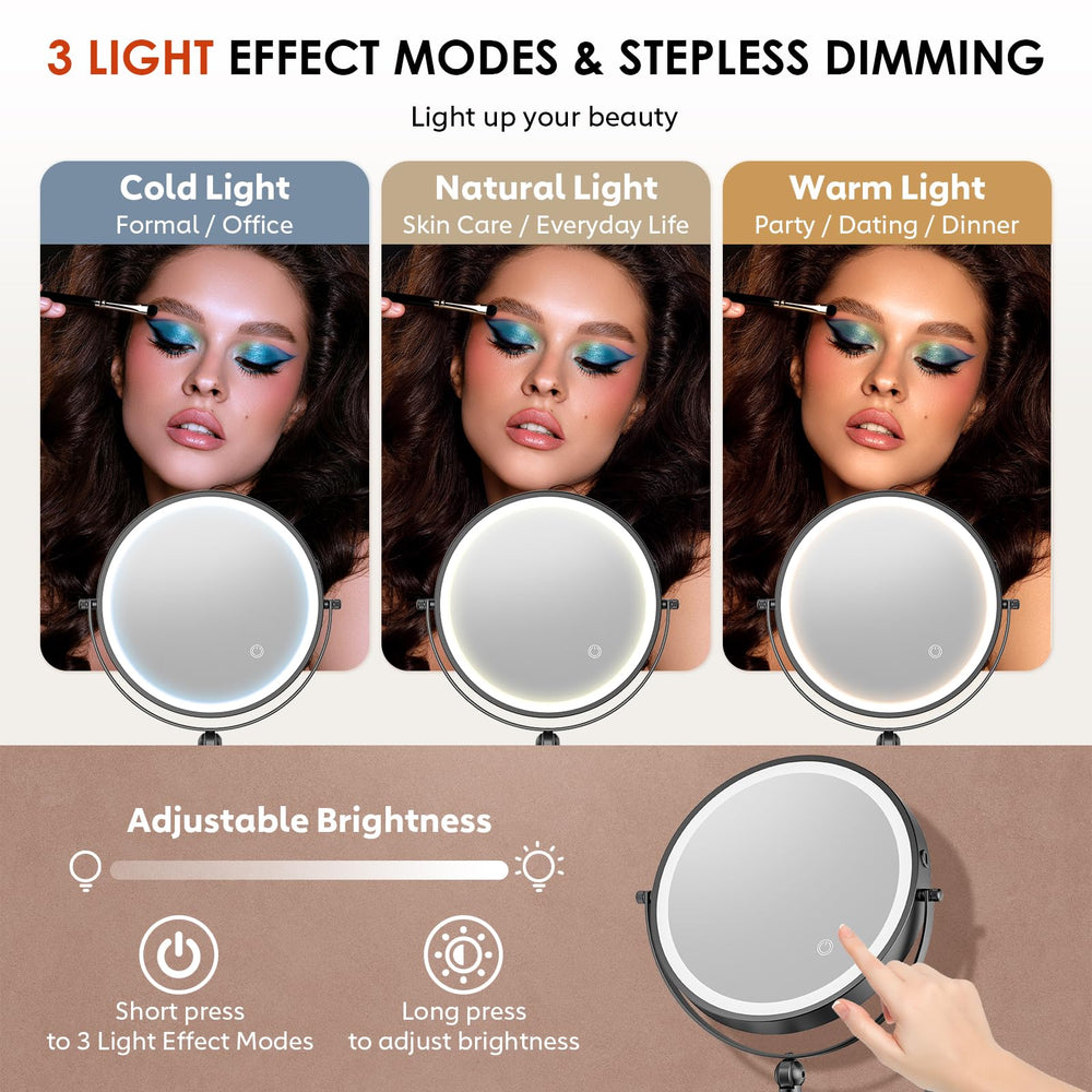 ZLOKLA dimmable LED lights with three color temperatures for accurate makeup tones