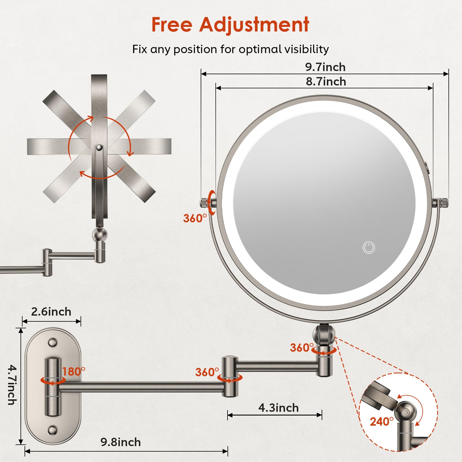 ZLOKLA extendable arm and 360° rotation offer flexible angles during makeup.
