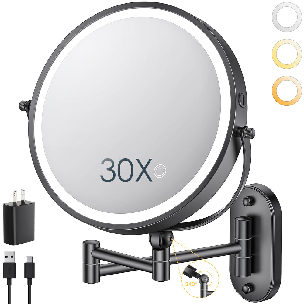 ZLOKLA wall-mounted 9-inch mirror with extended arm for easy, precise makeup angles