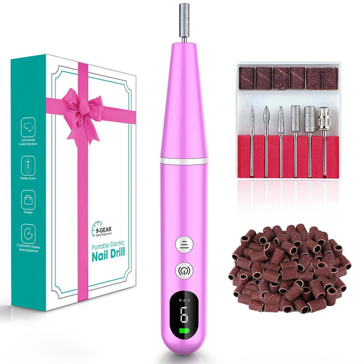 Zloojnn electric nail drill with LED display for precise speed control during manicures.