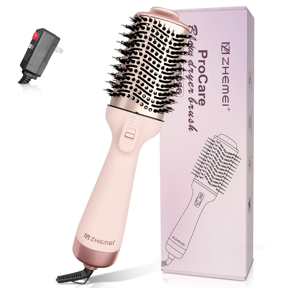 zm zHEMEI 1300W hair dryer brush front view with quick drying performance.