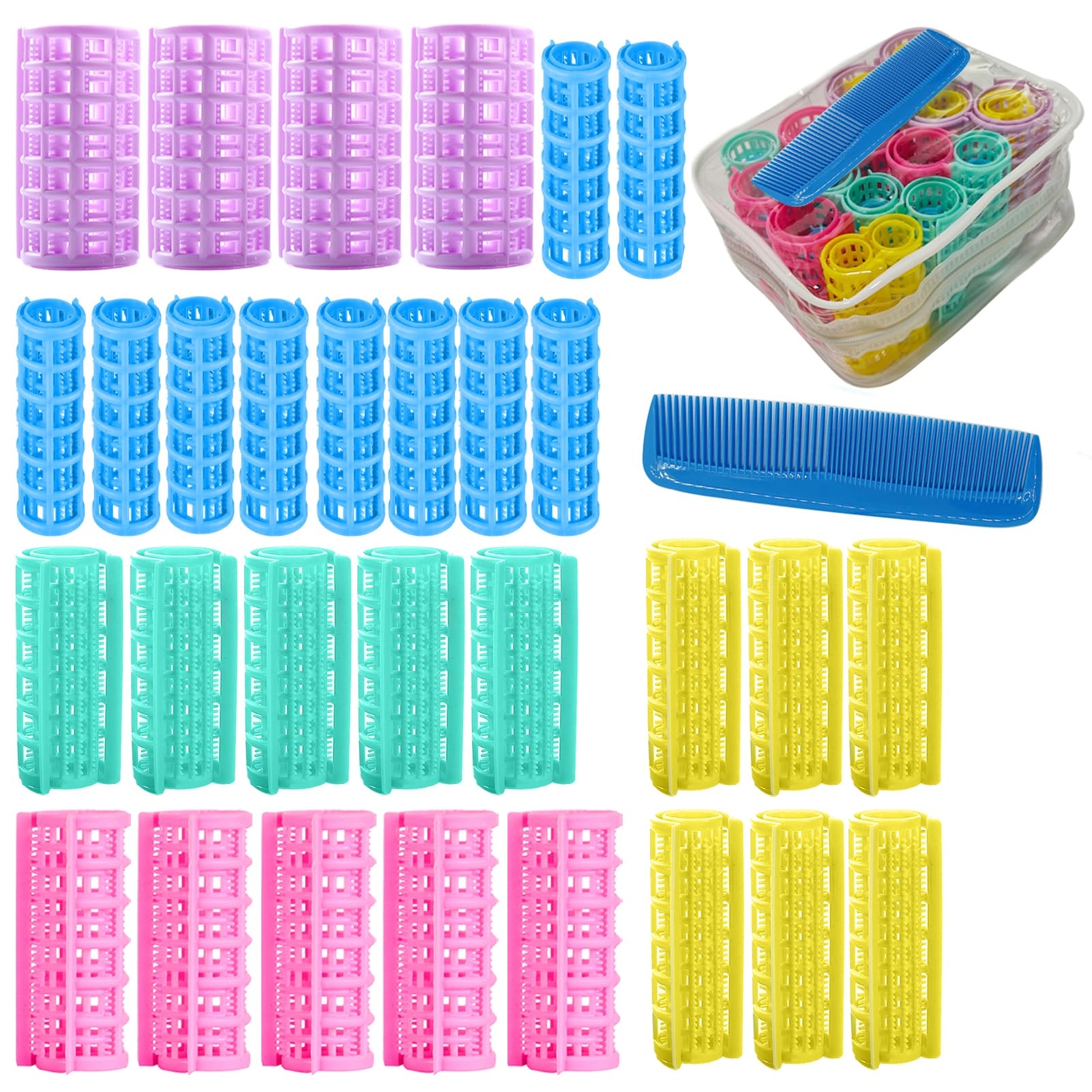 ZMD 30pcs plastic hair rollers set for versatile curl styling