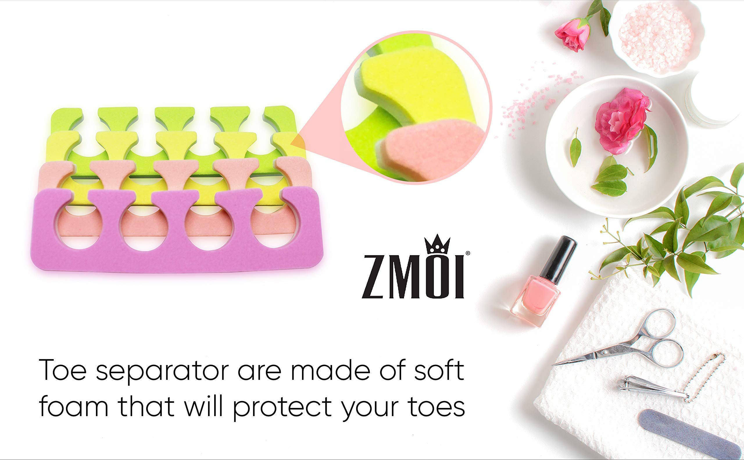 ZMOI close-up of soft-foam material for comfortable toe separation.