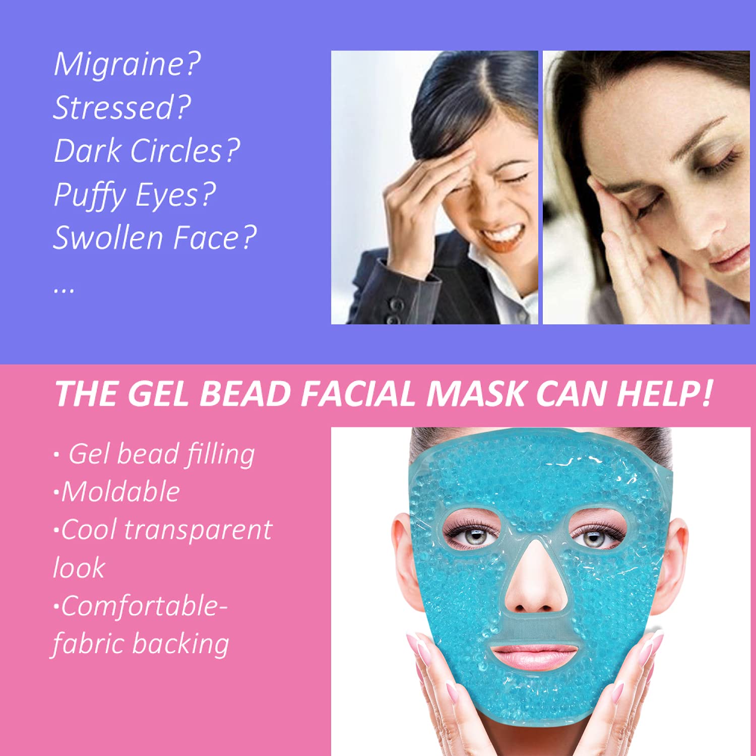ZNÖCUETÖD face mask blue gel pack for soothing eye area.