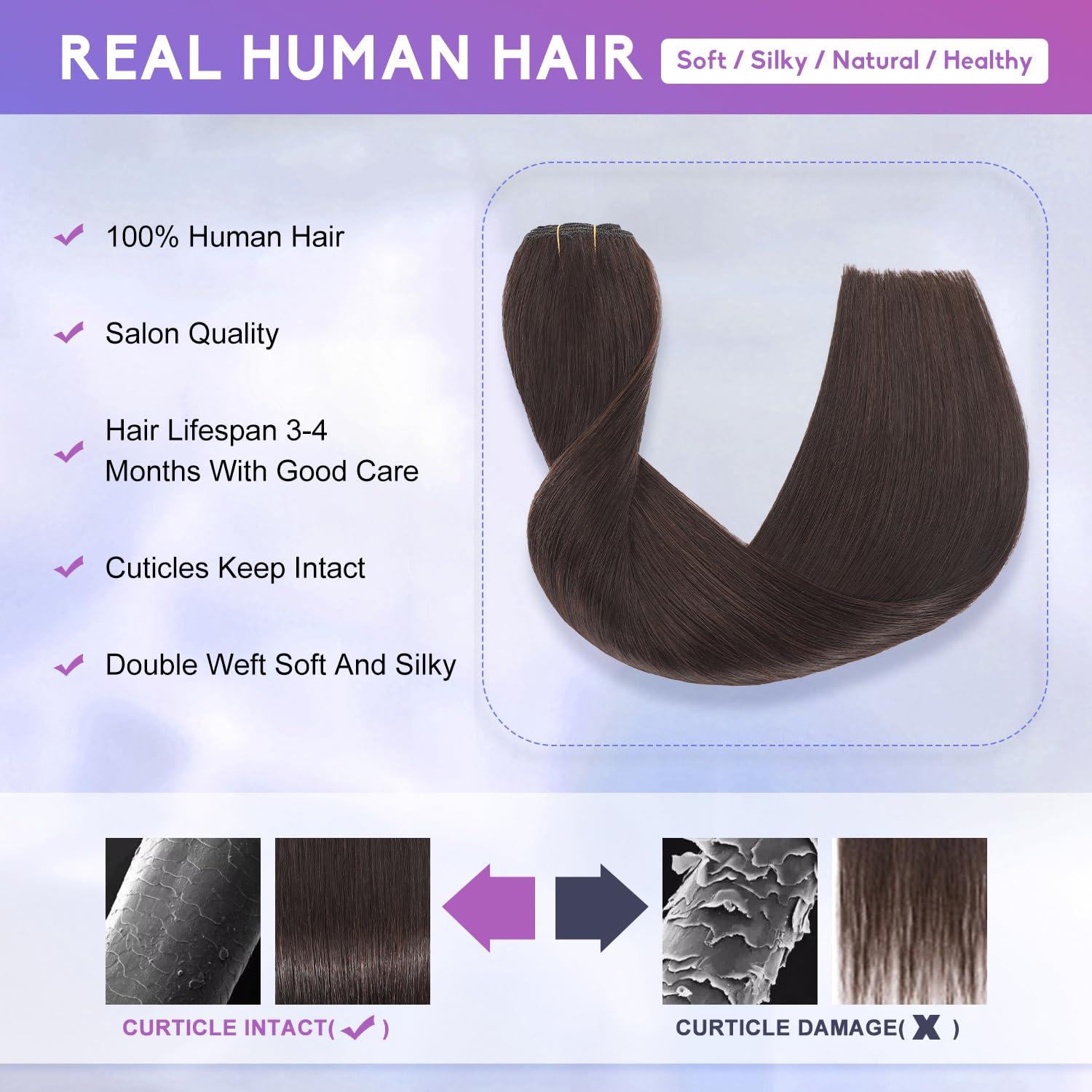 ZNXDJXE natural seamless volume created by dark brown clip-in extensions