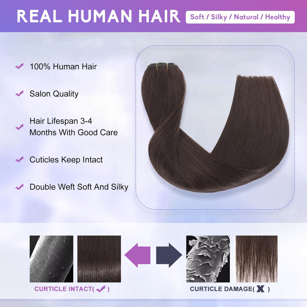 ZNXDJXE natural seamless volume created by dark brown clip-in extensions