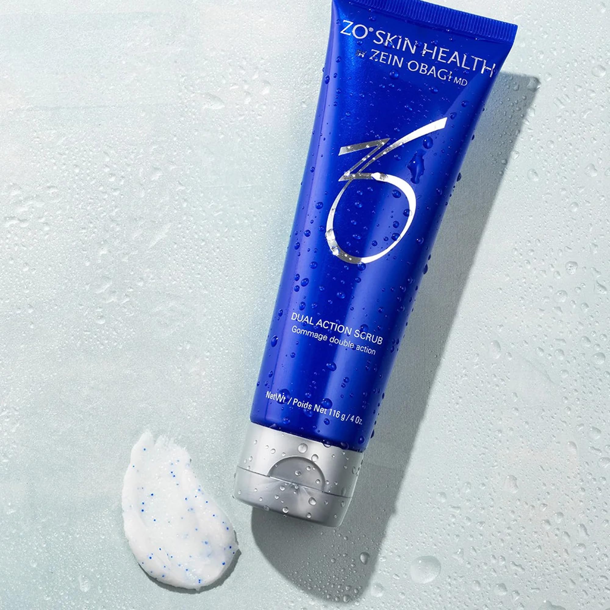 ZO SKIN HEALTH Dual Action Scrub on palm ready for application to skin.