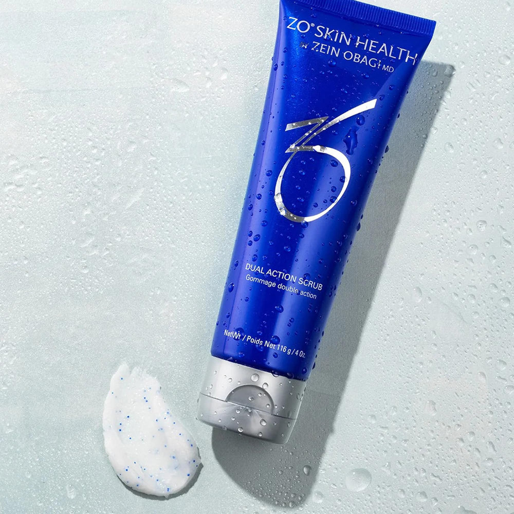 ZO SKIN HEALTH Dual Action Scrub on palm ready for application to skin.