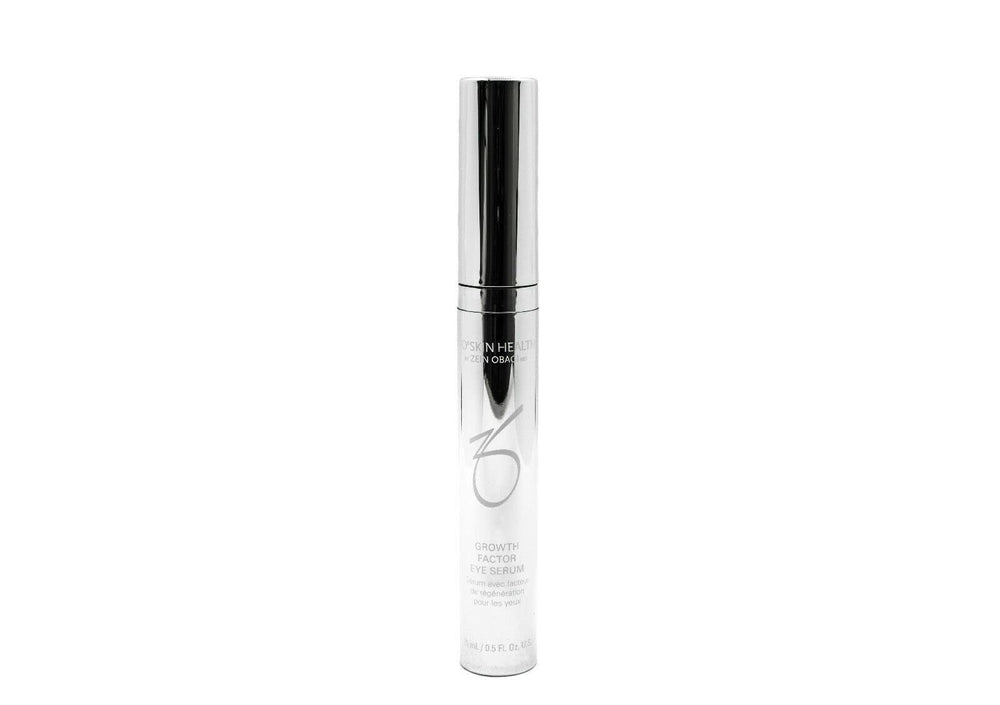 ZO Skin Health Growth Factor Eye Serum on bathroom counter as part of routine.