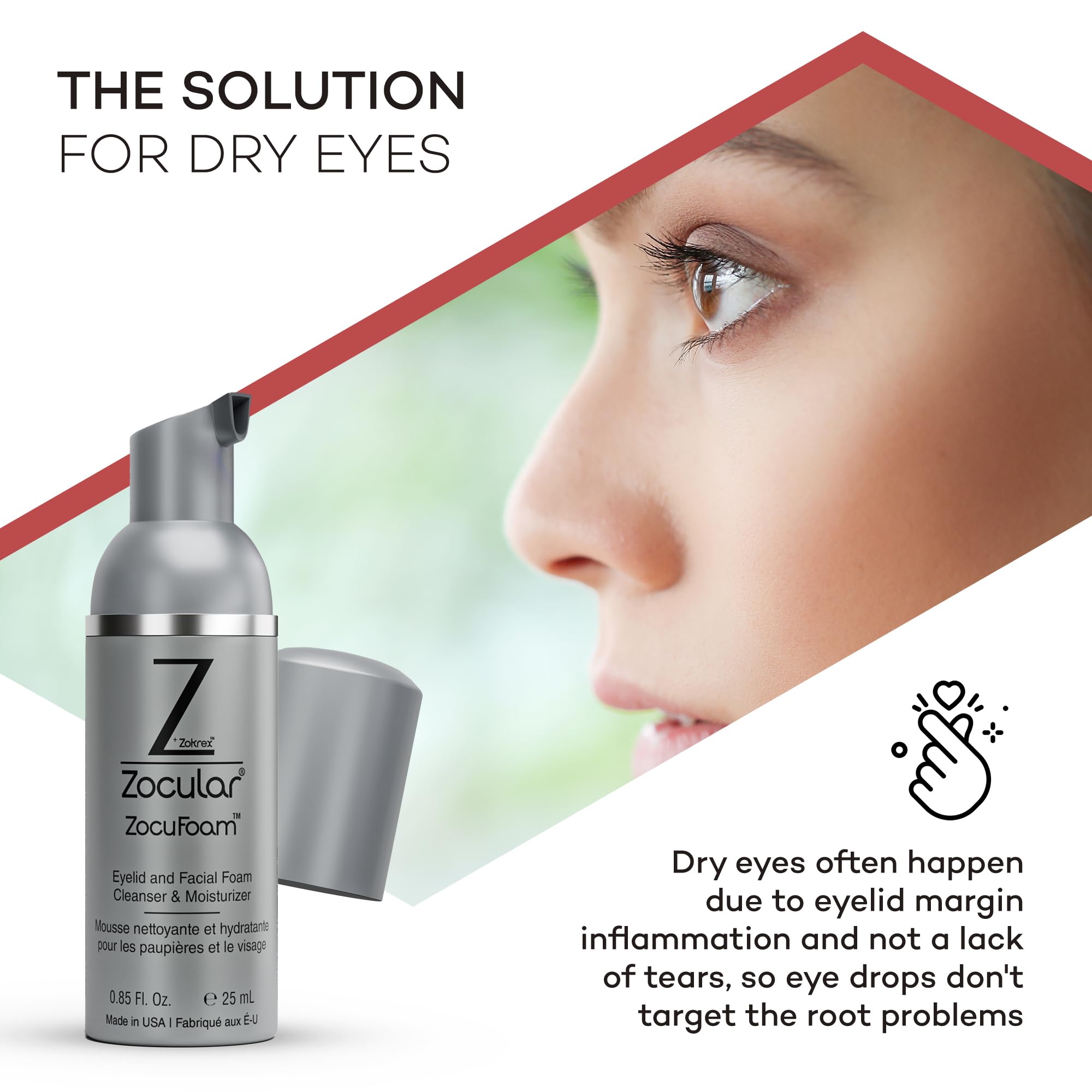 Zocular ZocuFoam 25 mL packaging designed for travel use.