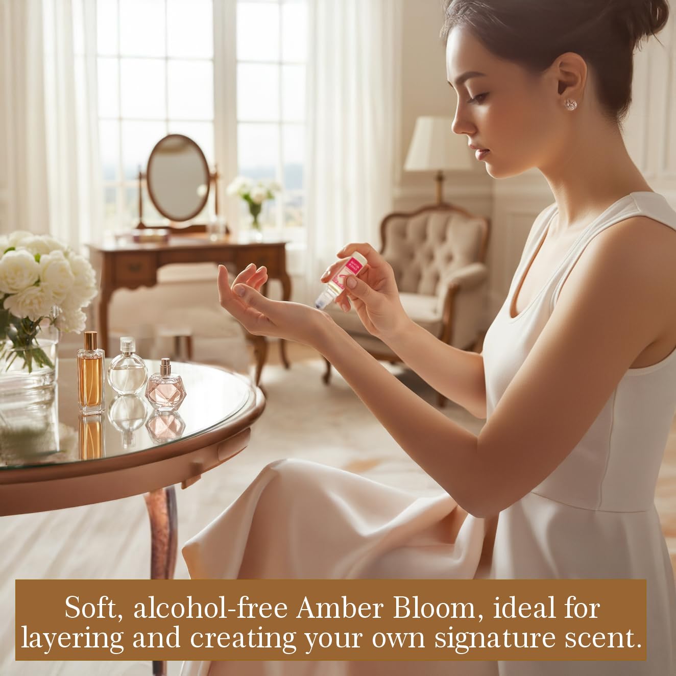 Zoha Amber Bloom with layering oils, versatile scent pairing.