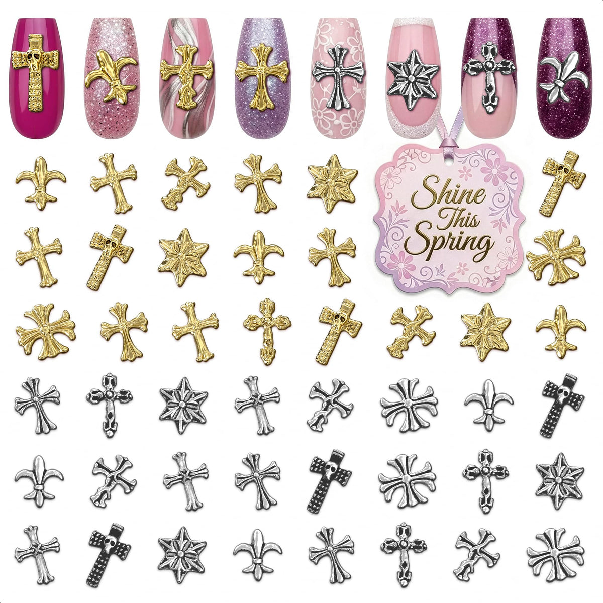 ZOKLU cruce uñas oro 3D para un brillo elegante en manicuras.
