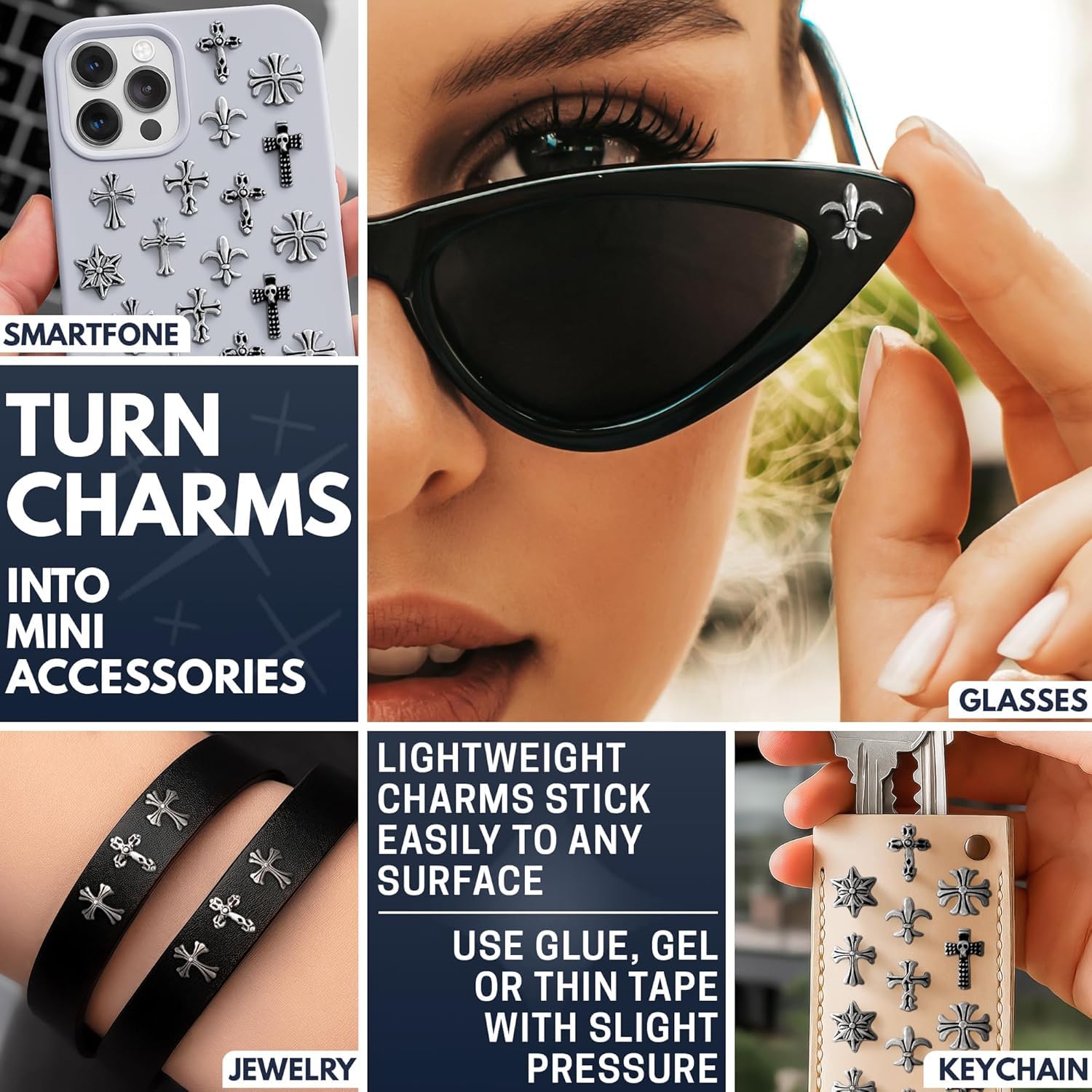 ZOKLU press-on nail cross decor charms for quick embellishments.