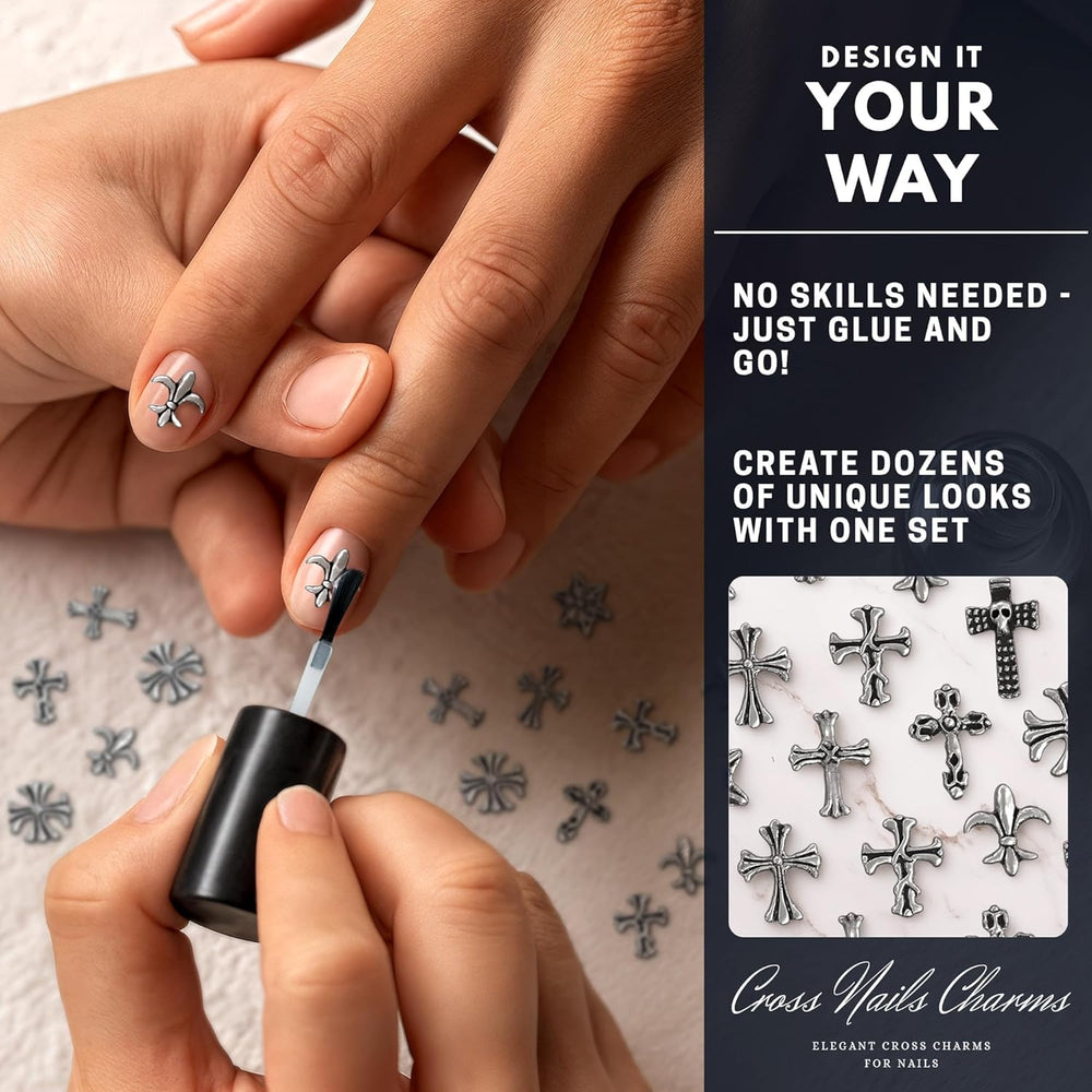 ZOKLU Y2K gothic cross nail accents for edgy looks.