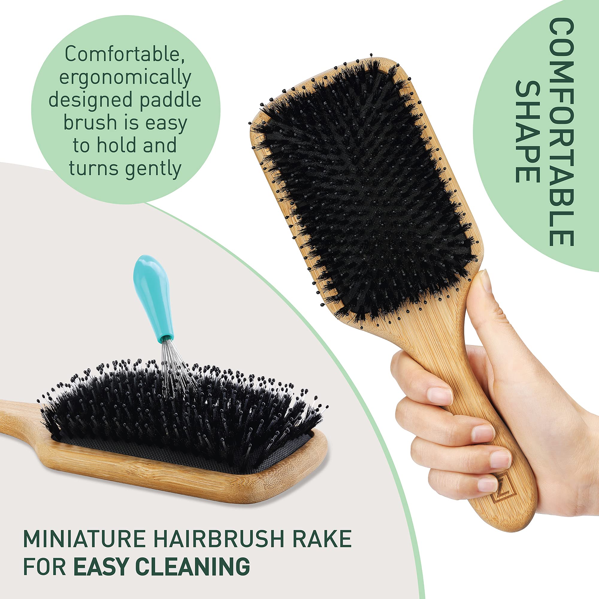 Zollo mini-rake cleans loose hair from bristles quickly.