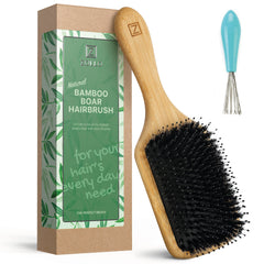 Zollo natural boar-bristle brush paddle for gentle detangling and shine.