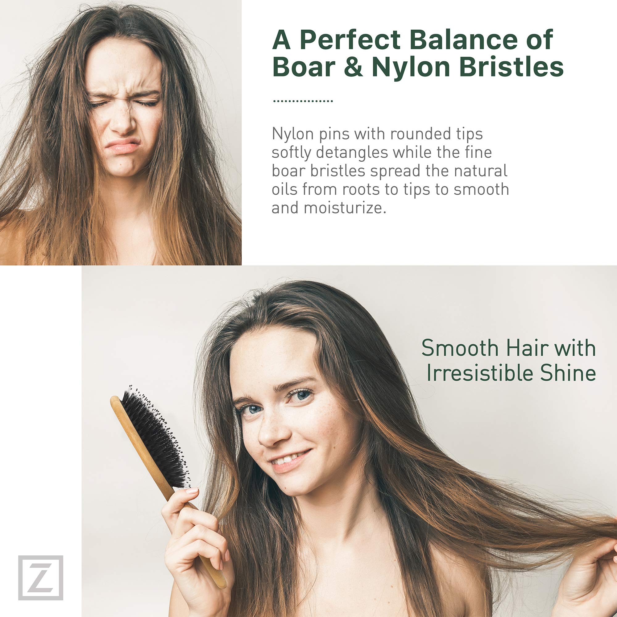 Zollo round-paddle brush with bamboo handle for smooth styling.