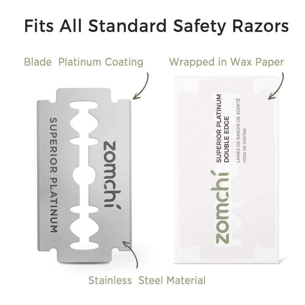 Zomchi blades compatible with most standard double edge razors.