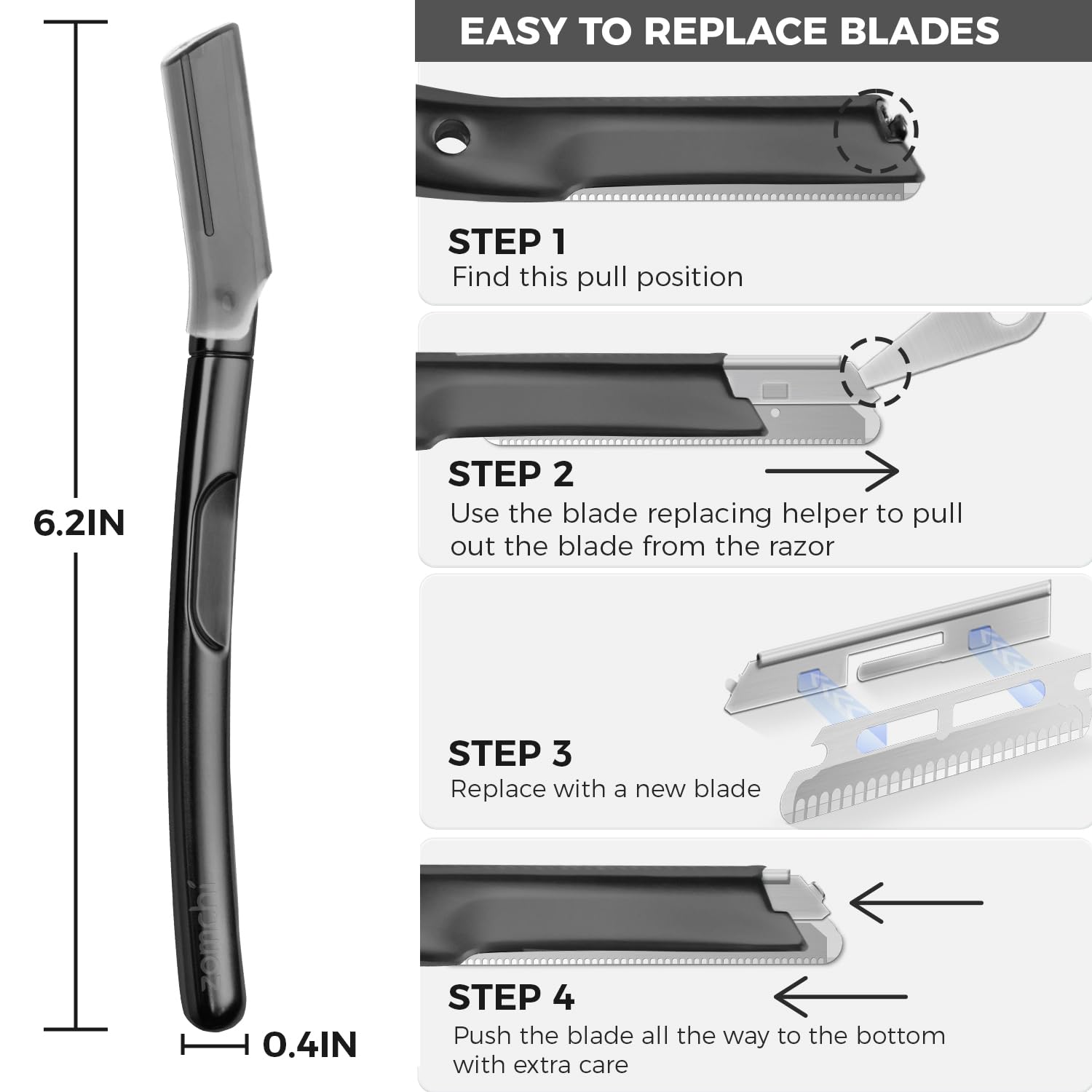 The ZOMCHI blade set includes micro and wide-exfoliating blades for different needs.