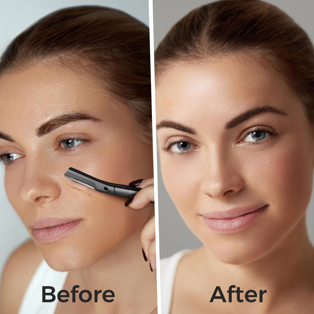 The ZOMCHI facial razor removes peach fuzz from upper lip and cheeks.