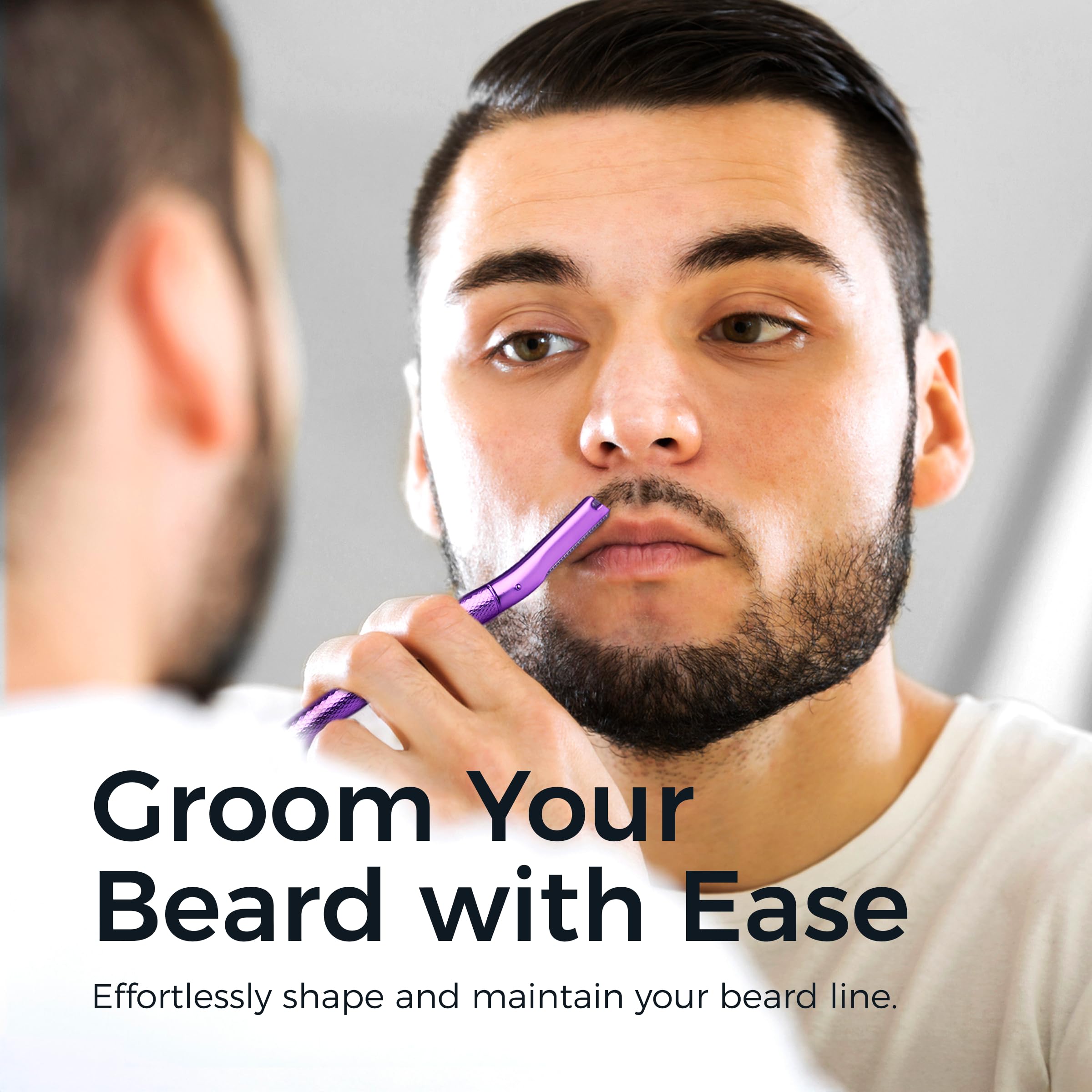 ZOMCHI dermaplaning tool demonstrates skin-smoothing action around delicate areas.