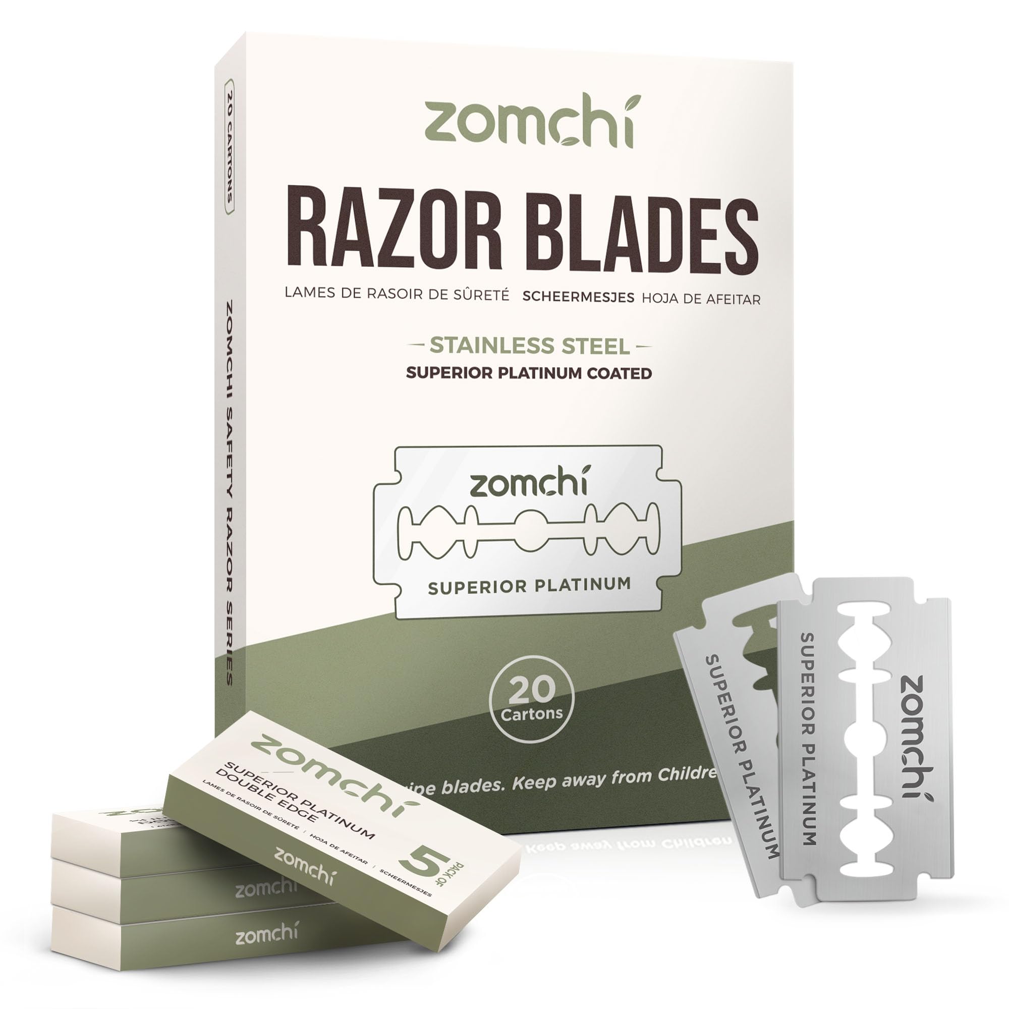 Zomchi 2.0 double edge blades front view highlighting precision design for a clean shave